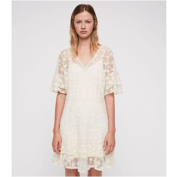 AllSaints Lula Nisha Sheer Embroidered Dress Size 2 - Picture 2 of 12